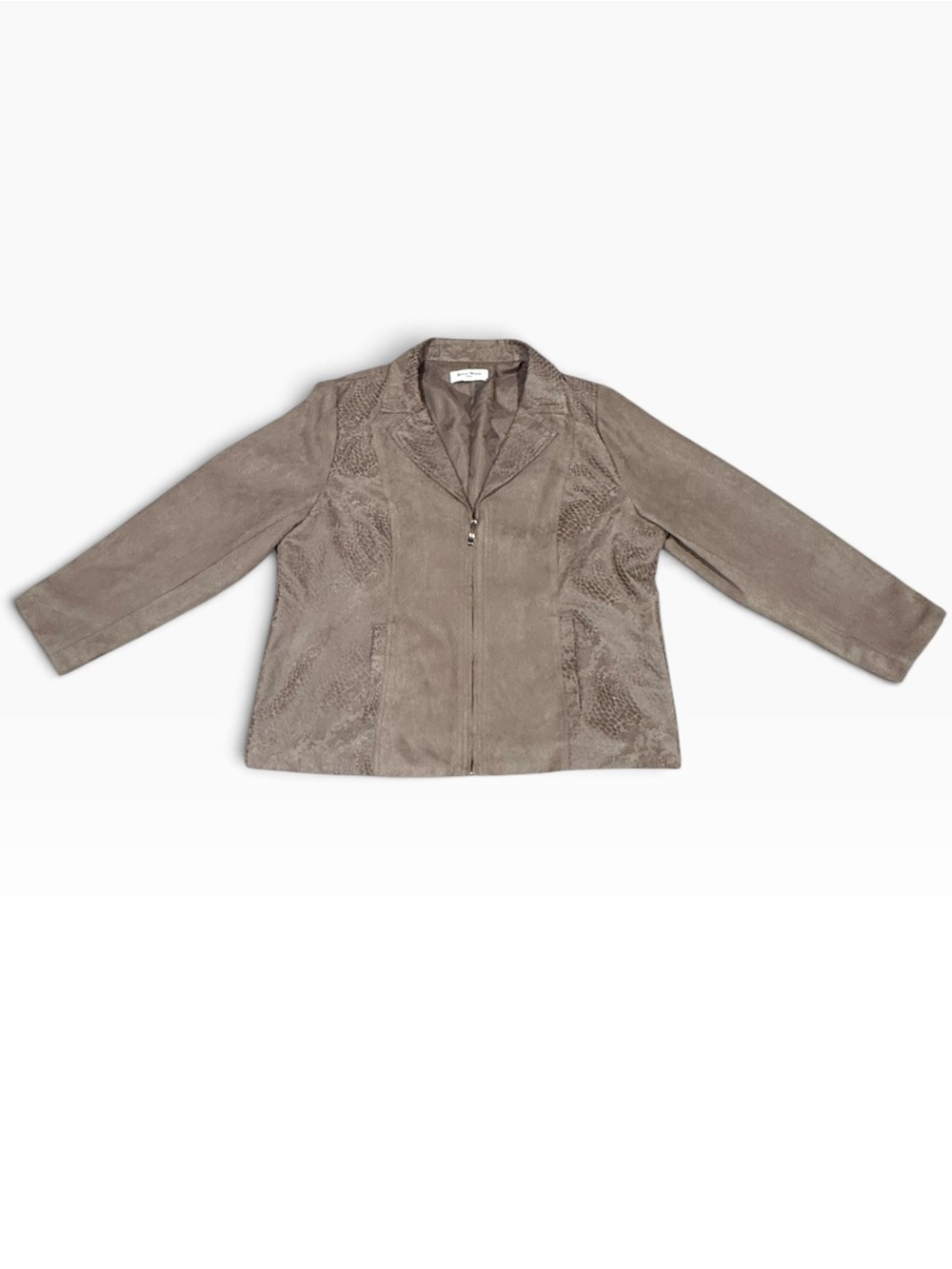 Studio Works Petite Taupe Faux Suede Snake Print Zip Jacket Blazer - Picture 2 of 7